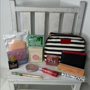 Sephora Striped Pouch with Makeup Bundle